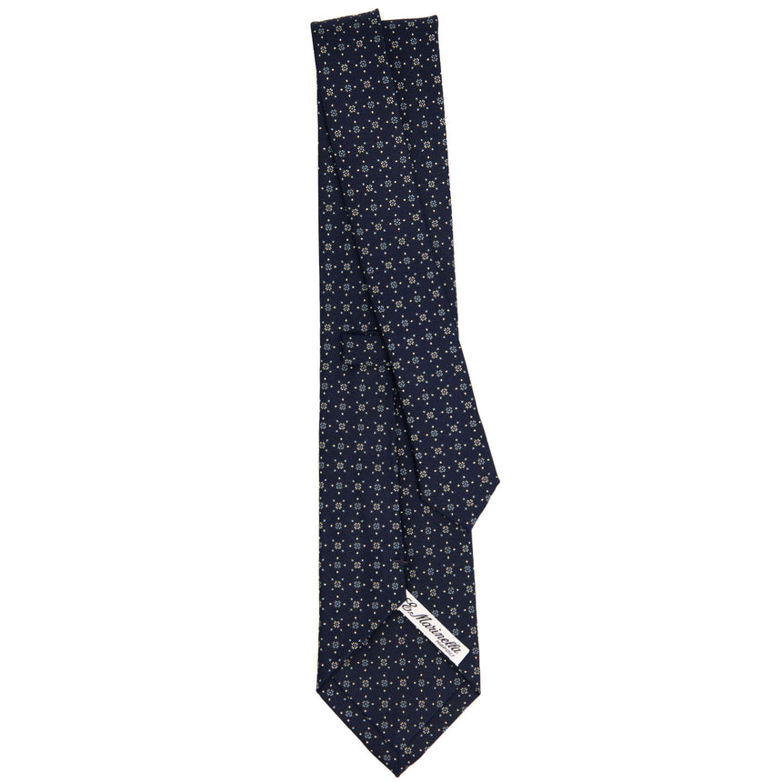 CRAVATTA SARTORIALE IN SETA STAMPATA BLU SCURO