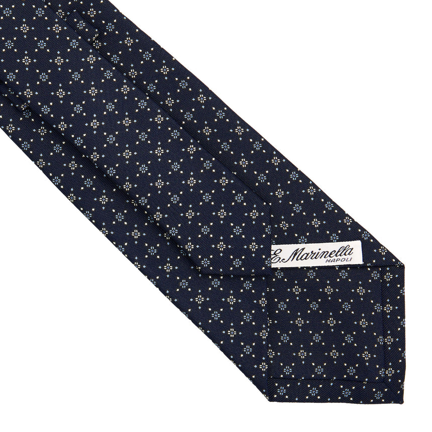 CRAVATTA SARTORIALE IN SETA STAMPATA BLU SCURO