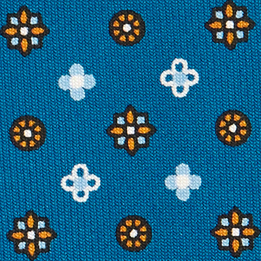 MID BLUE SARTORIAL PRINTED SILK TIE