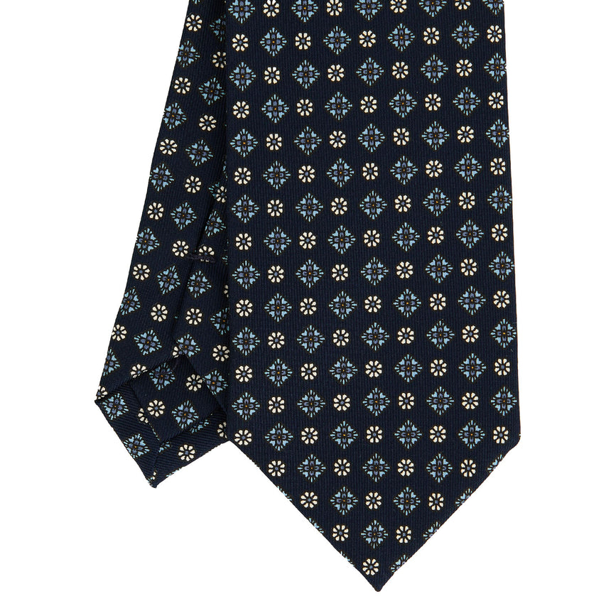 CRAVATTA SARTORIALE IN SETA STAMPATA BLU SCURO
