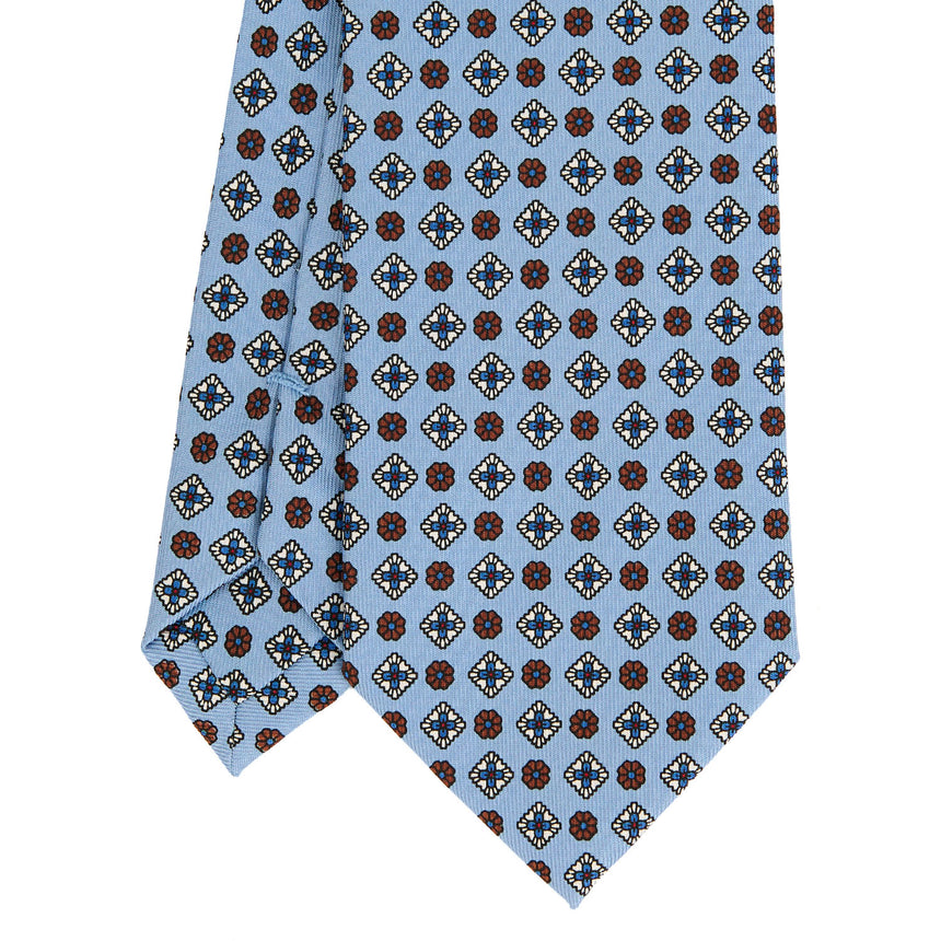 CRAVATTA SARTORIALE IN SETA STAMPATA AZZURRO