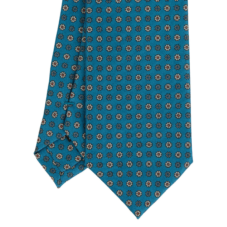 CRAVATTA SARTORIALE IN SETA STAMPATA BLU MEDIO