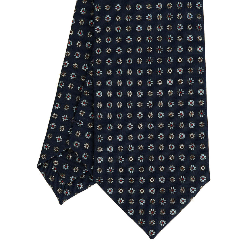 CRAVATTA SARTORIALE IN SETA STAMPATA BLU SCURO