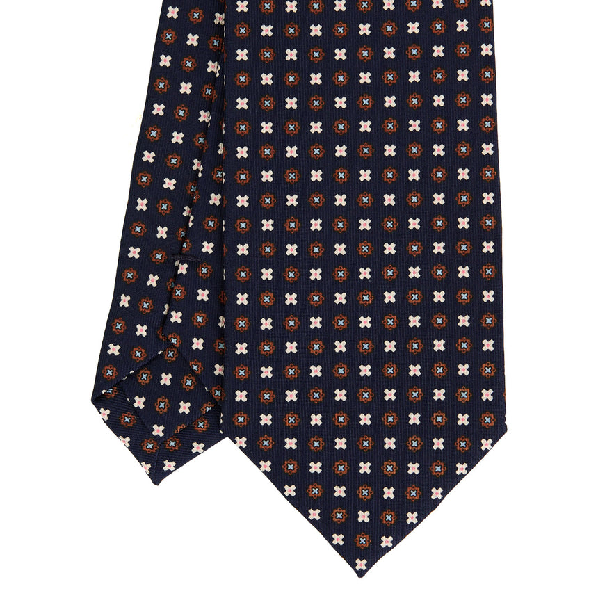 CRAVATTA SARTORIALE IN SETA STAMPATA BLU SCURO