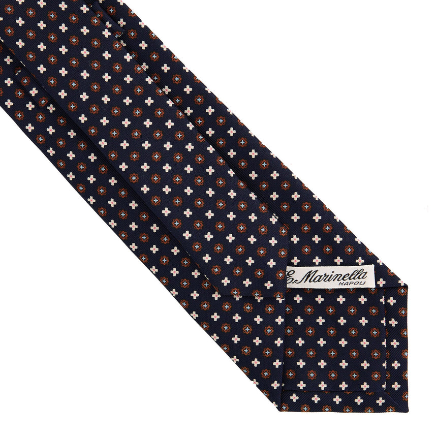 CRAVATTA SARTORIALE IN SETA STAMPATA BLU SCURO