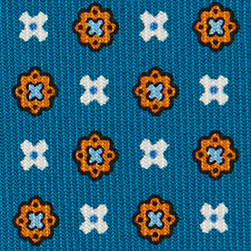 CRAVATTA SARTORIALE IN SETA STAMPATA BLU MEDIO
