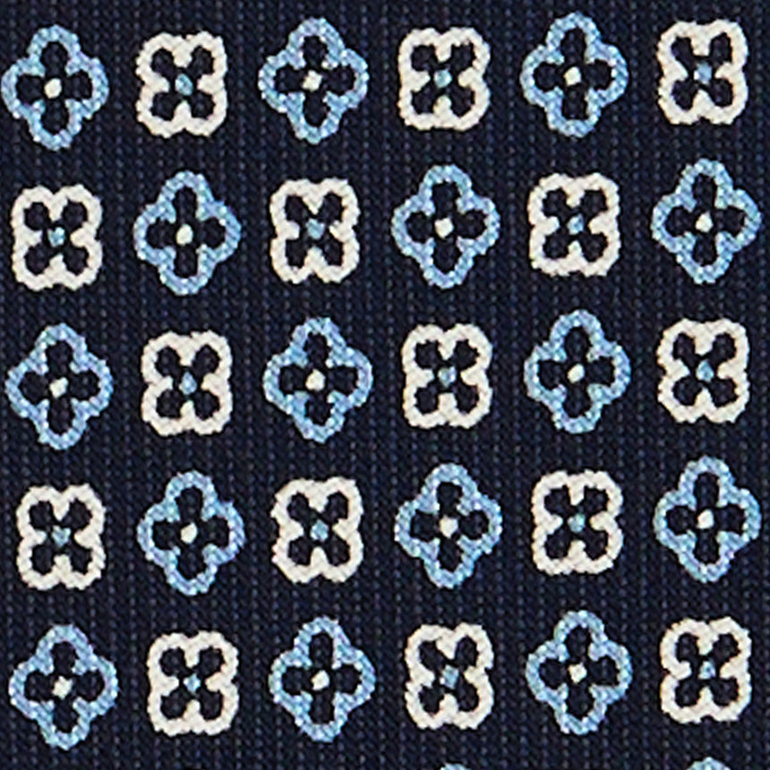 CRAVATTA SARTORIALE IN SETA STAMPATA BLU SCURO