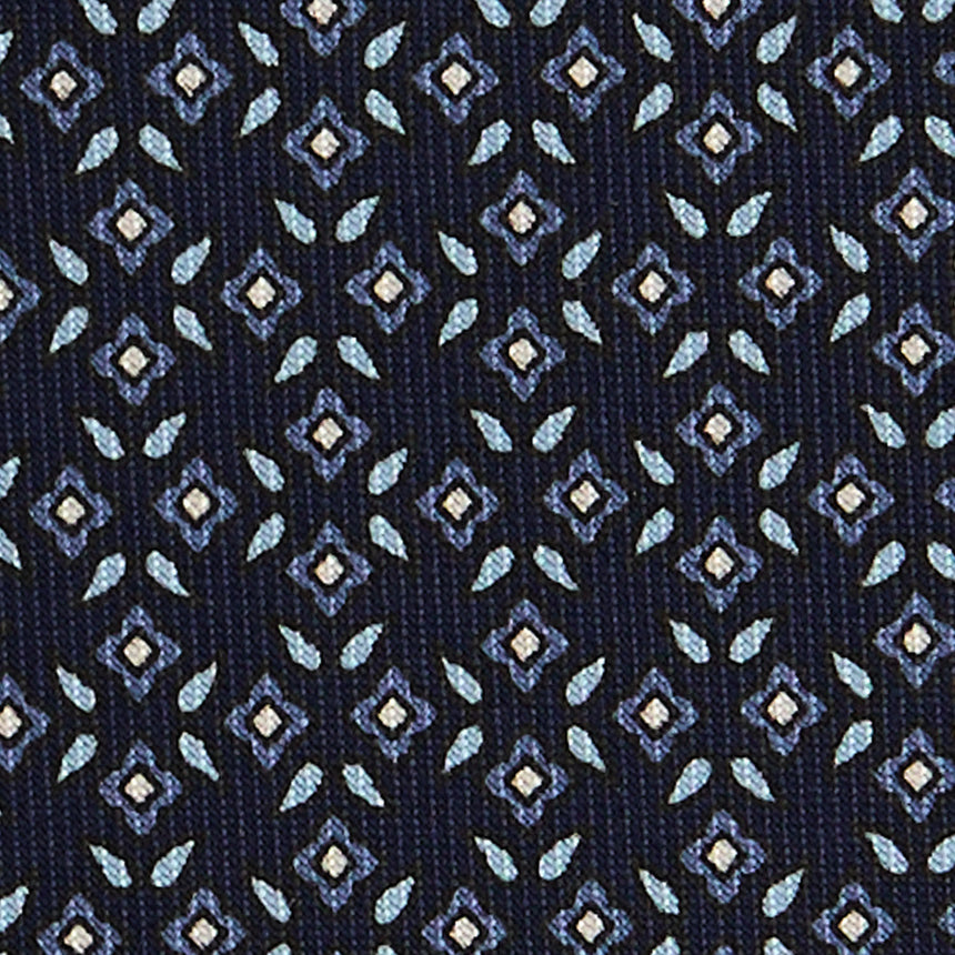 CRAVATTA SARTORIALE IN SETA STAMPATA BLU SCURO