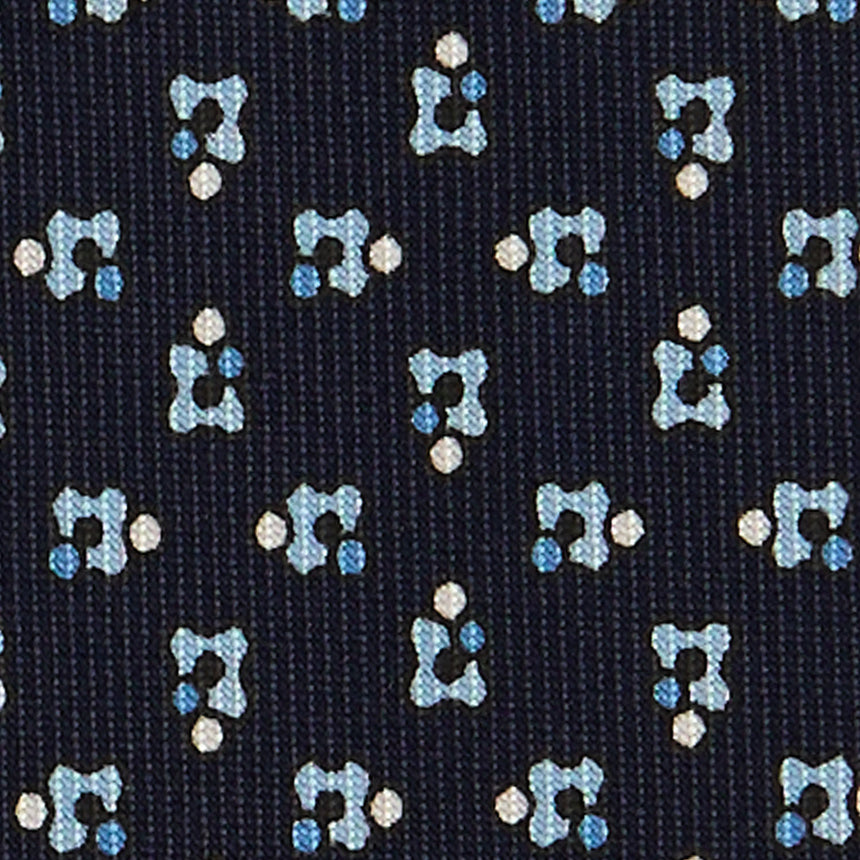 CRAVATTA SARTORIALE IN SETA STAMPATA BLU SCURO