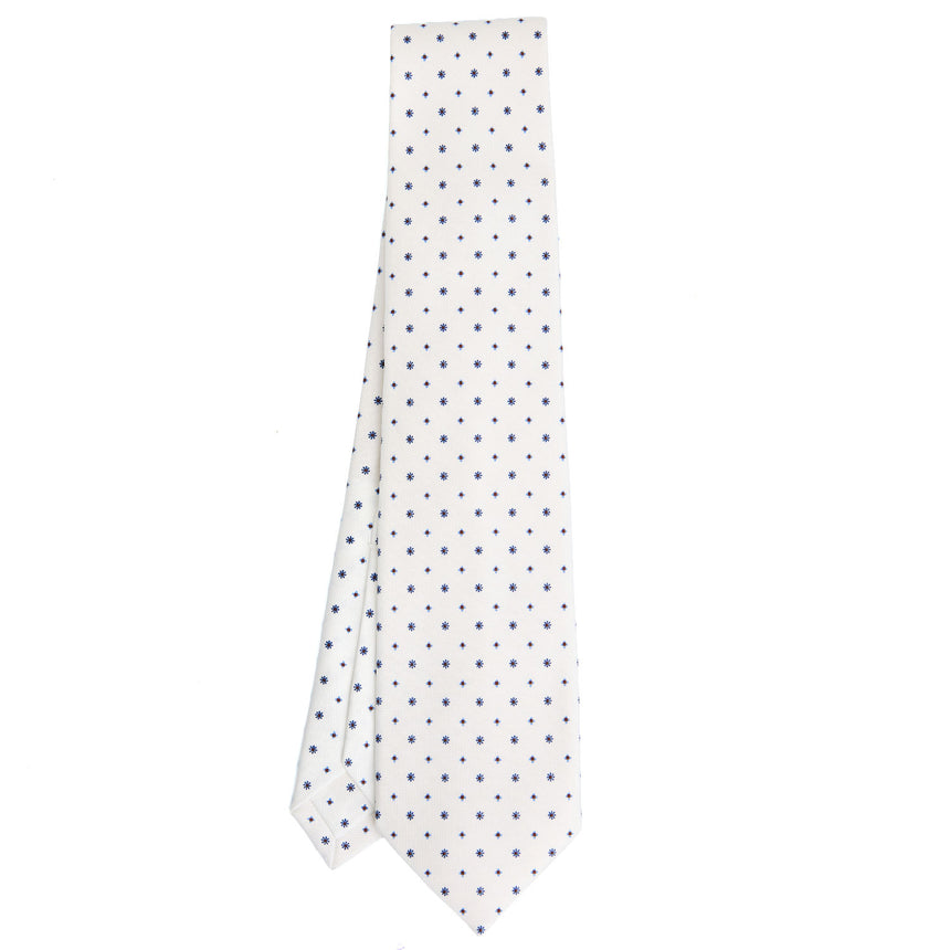 WHITE 9 FOLD SARTORIAL PRINTED SILK TIE