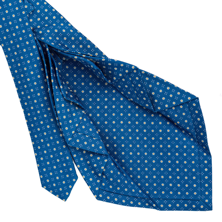 CRAVATTA SARTORIALE 9 PIEGHE IN SETA STAMPATA BLU MEDIO