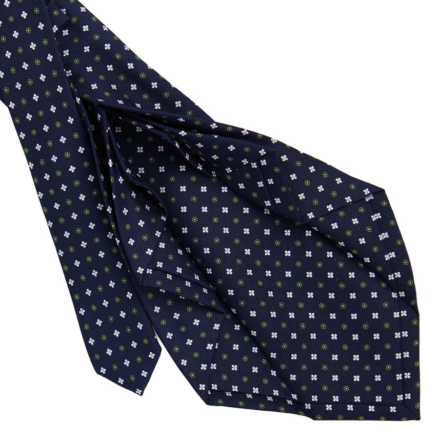 DARK BLUE 9 FOLD SARTORIAL PRINTED SILK TIE