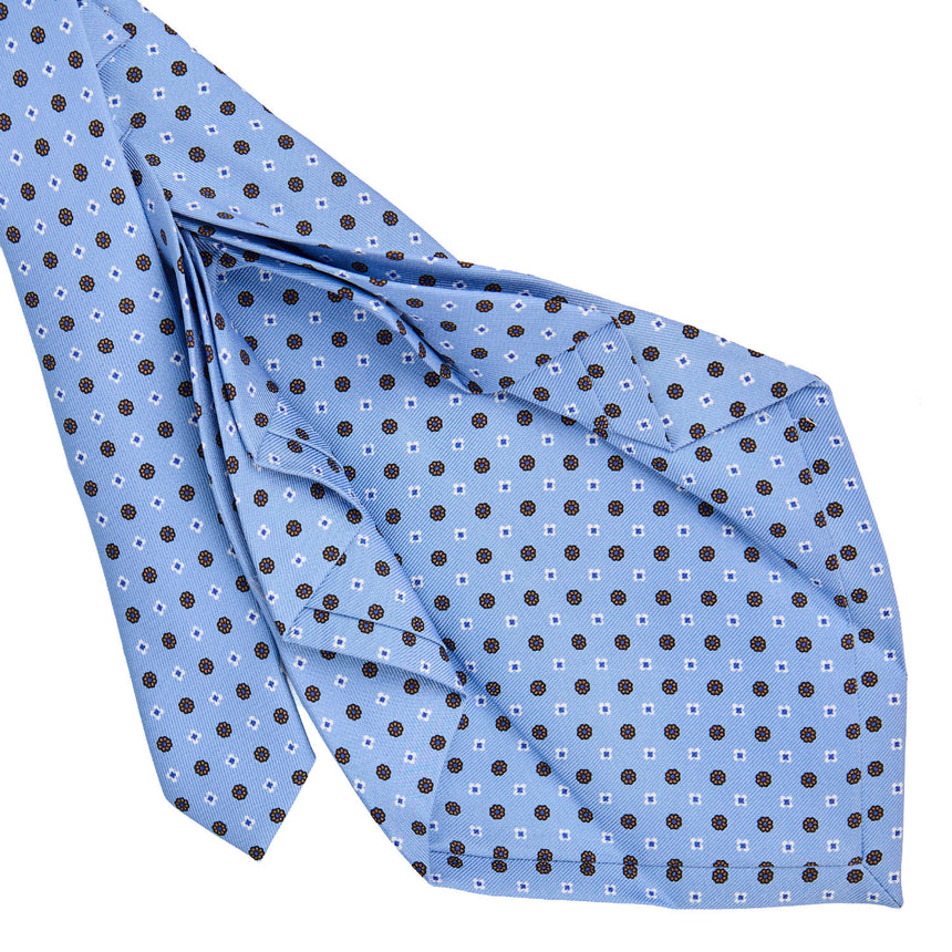 CRAVATTA SARTORIALE 9 PIEGHE IN SETA STAMPATA AZZURRA