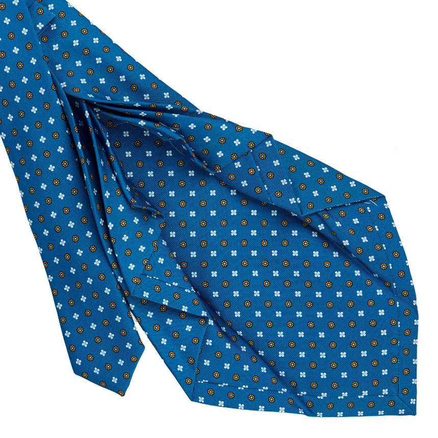CRAVATTA SARTORIALE 9 PIEGHE IN SETA STAMPATA BLU MEDIO