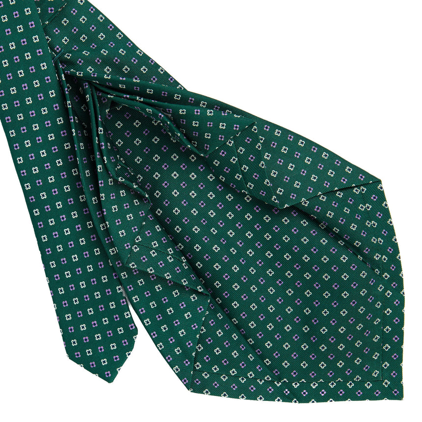 CRAVATTA SARTORIALE 9 PIEGHE IN SETA STAMPATA VERDE SCURO