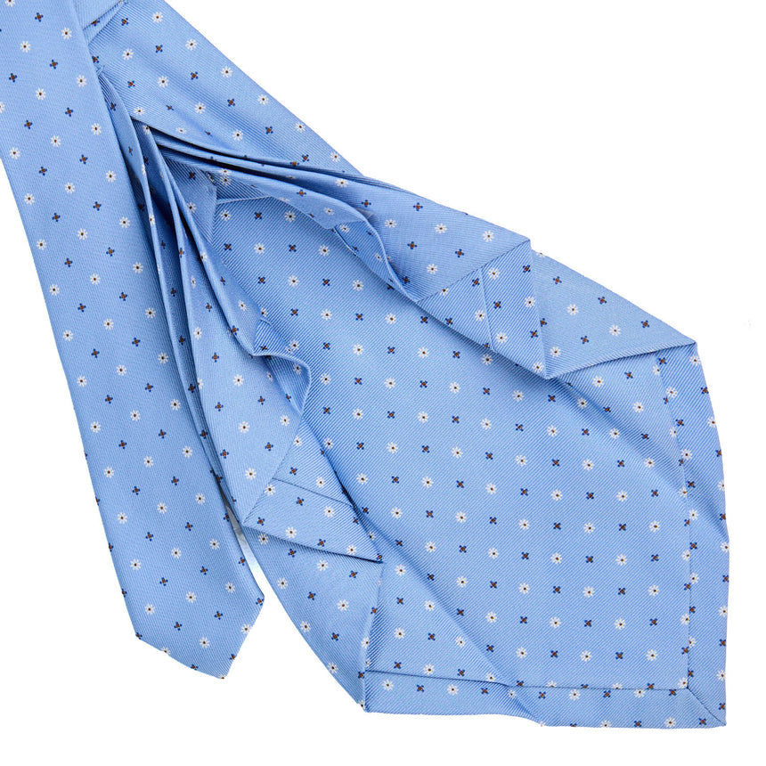 CRAVATTA SARTORIALE 9 PIEGHE IN SETA STAMPATA AZZURRA