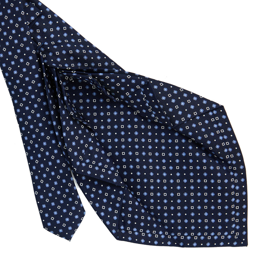 DARK BLUE 9 FOLD SARTORIAL PRINTED SILK TIE