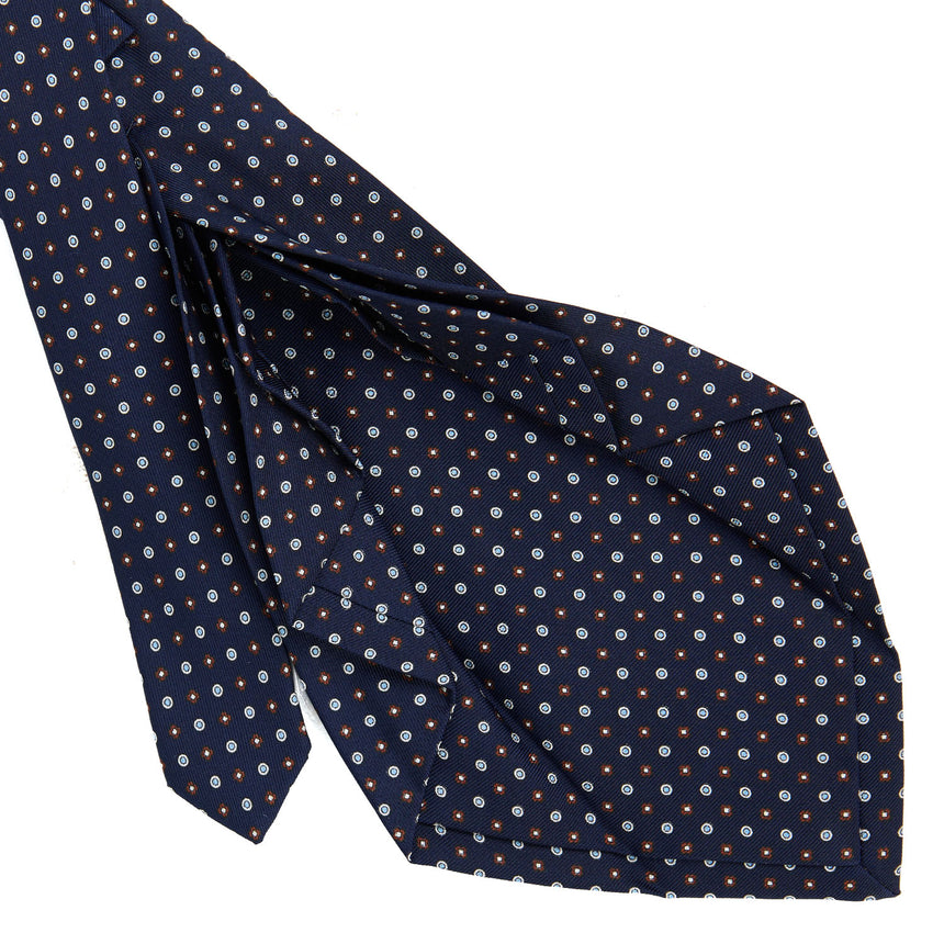 DARK BLUE 9 FOLD SARTORIAL PRINTED SILK TIE