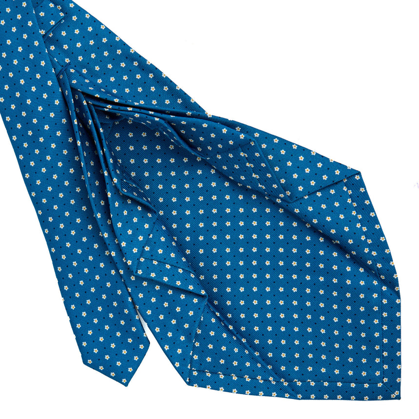 CRAVATTA SARTORIALE 9 PIEGHE IN SETA STAMPATA BLU MEDIO
