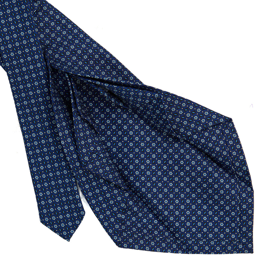 CRAVATTA SARTORIALE 9 PIEGHE IN SETA STAMPATA BLU