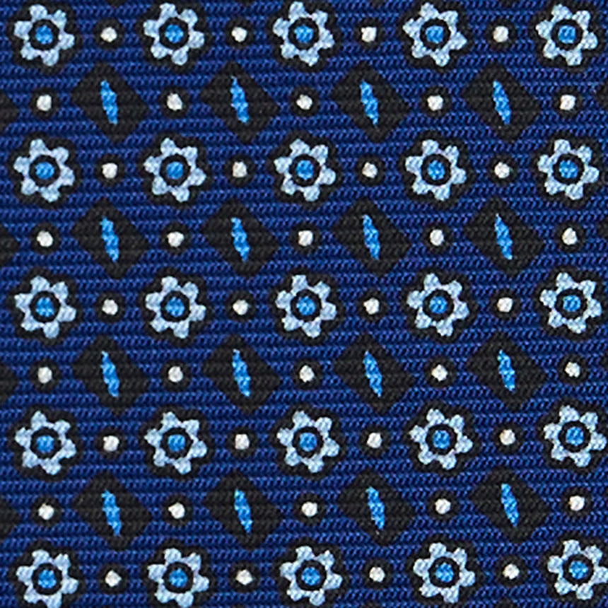 CRAVATTA SARTORIALE 9 PIEGHE IN SETA STAMPATA BLU