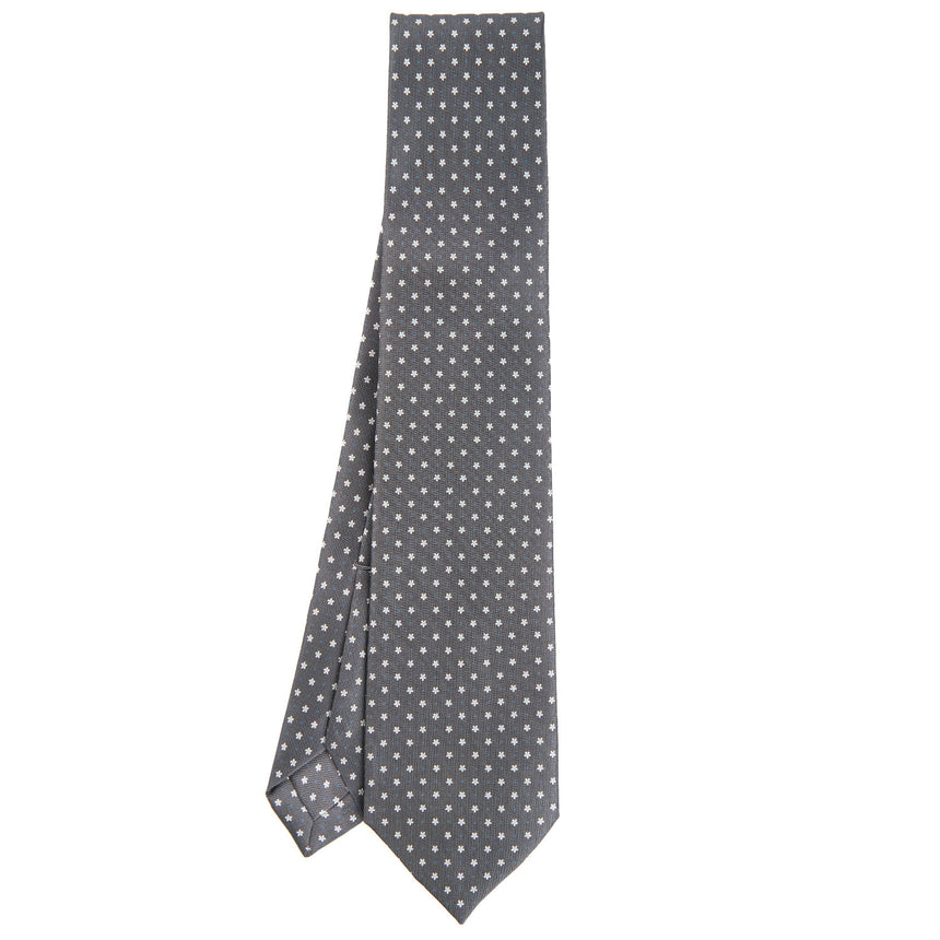 dark_grey_5_fold_sartorial_silk_tie_small_flower_pattern_full_front_view