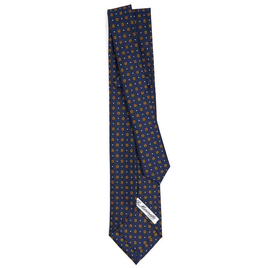 dark_blue_5_fold_sartorial_silk_tie_small_flower_pattern_full_back_view