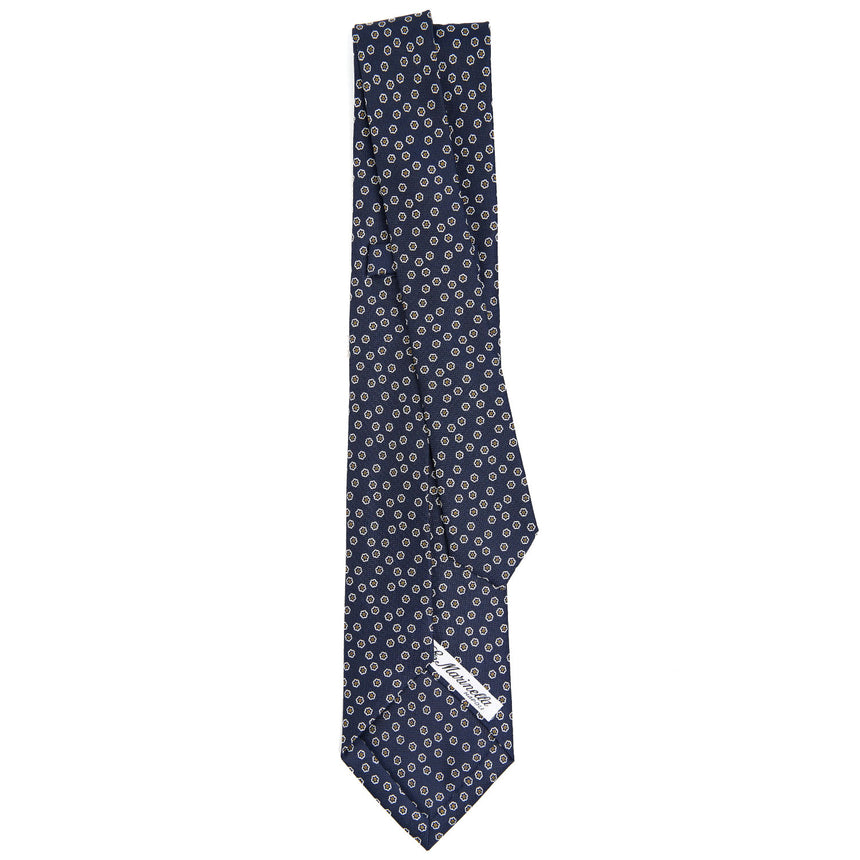 dark_blue_5_fold_sartorial_silk_tie_small_flower_pattern_full_back_view