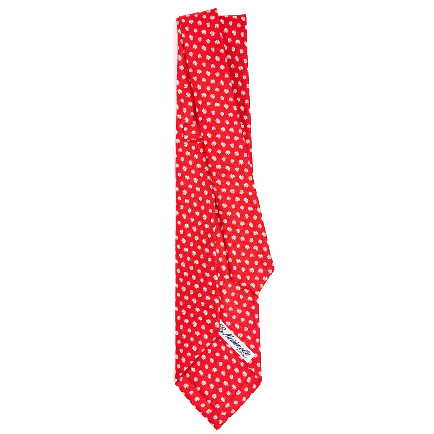 red_5_fold_sartorial_silk_tie_small_flower_pattern_full_back_view