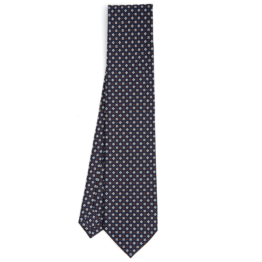 dark_blue_5_fold_sartorial_silk_tie_small_flower_pattern_full_front_view
