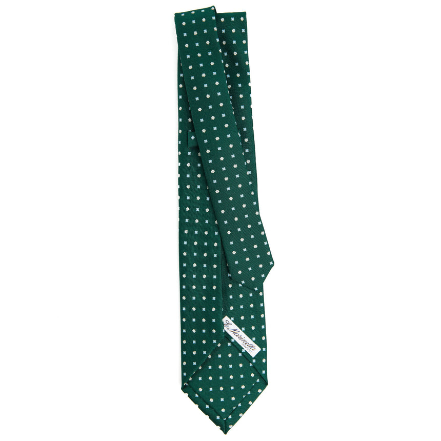dark_green_5_fold_sartorial_silk_tie_small_flower_pattern_full_back_view