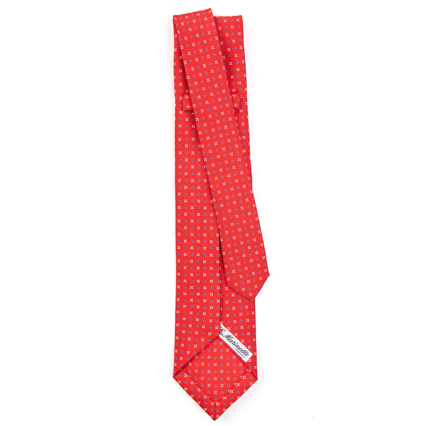 red_5_fold_sartorial_silk_tie_small_flower_pattern_full_back_view