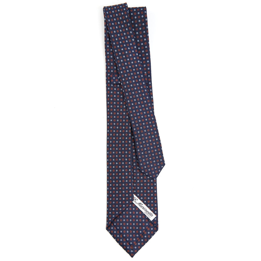 dark_blue_9_fold_sartorial_silk_tie_small_flower_pattern_full_back_view