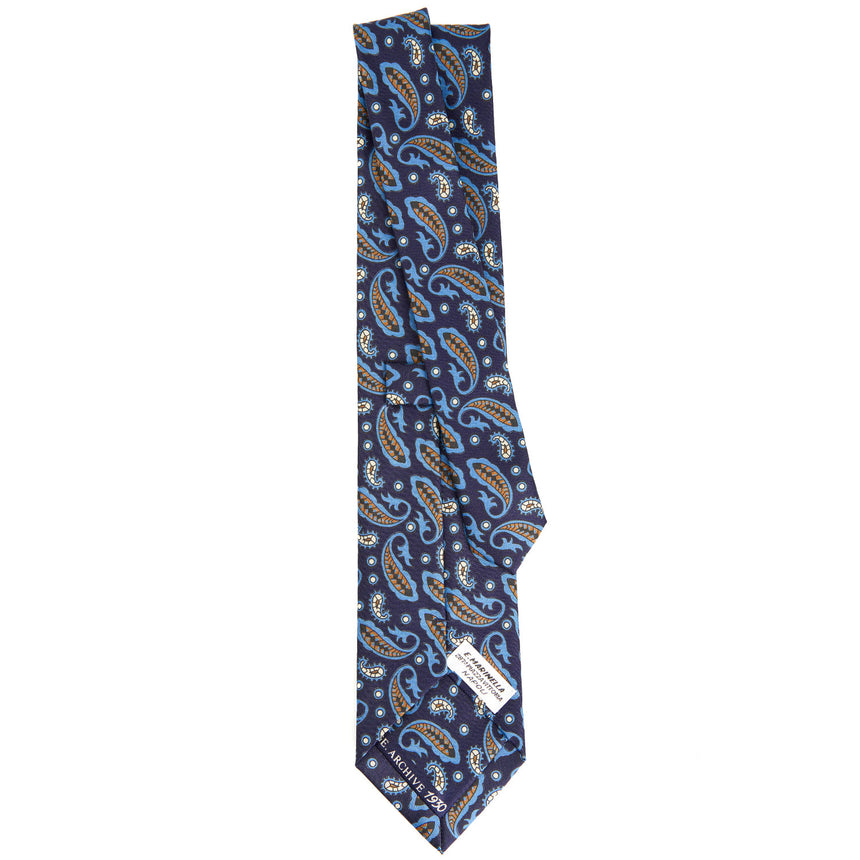 CRAVATTA SARTORIALE IN SETA STAMPATA BLU