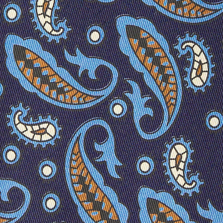 CRAVATTA SARTORIALE IN SETA STAMPATA BLU