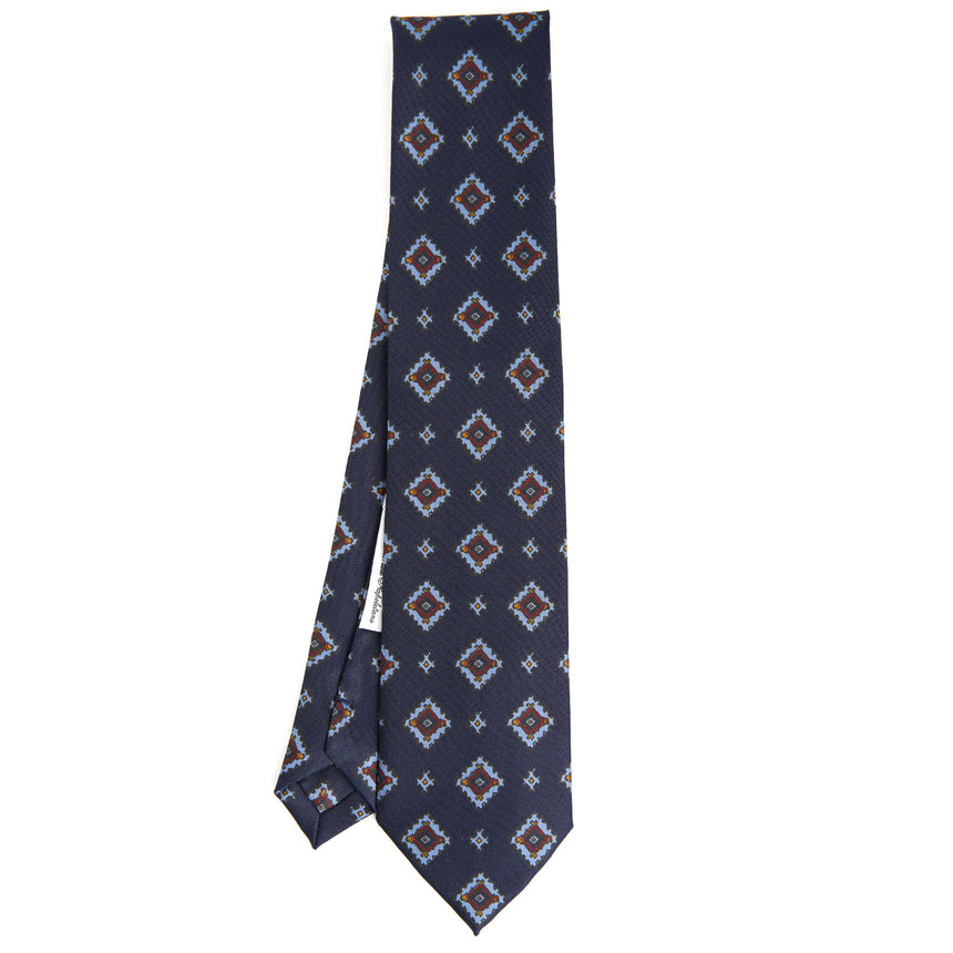 CRAVATTA SARTORIALE IN SETA STAMPATA BLU SCURO