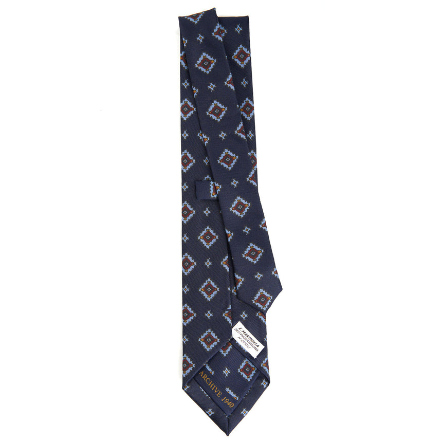 CRAVATTA SARTORIALE IN SETA STAMPATA BLU SCURO