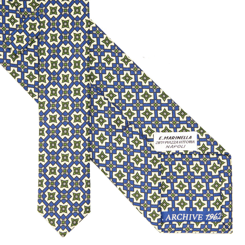 CRAVATTA SARTORIALE IN SETA STAMPATA BLU SCURO