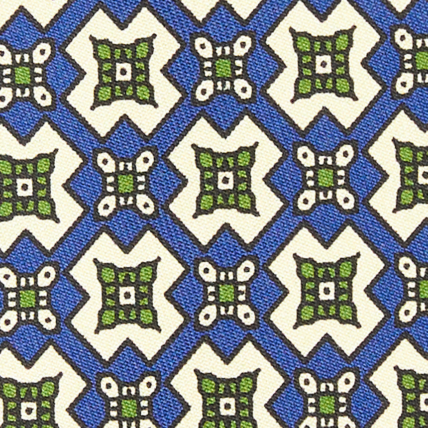 CRAVATTA SARTORIALE IN SETA STAMPATA BLU SCURO