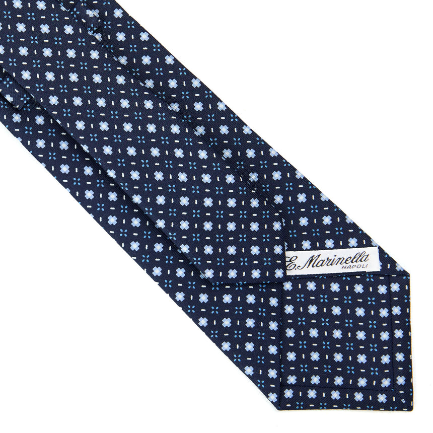 dark_blue_sartorial_classic_silk_tie_small_flower_pattern_full_front_view