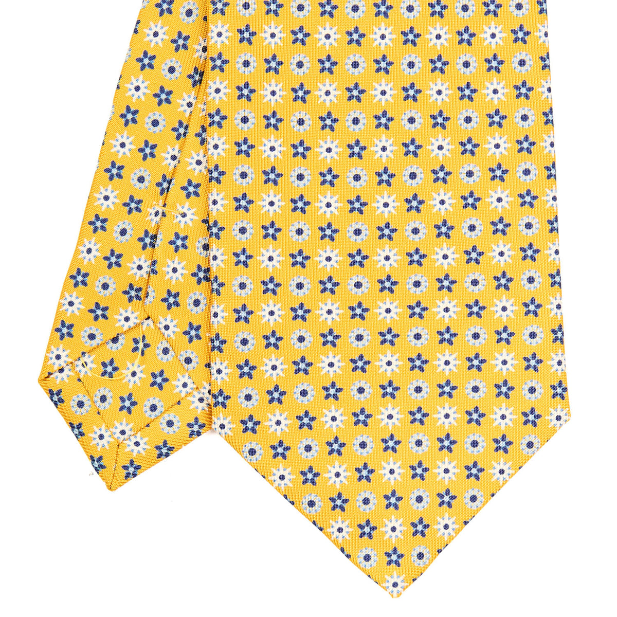 Yellow Classic Silk Tie - Small Flower Pattern