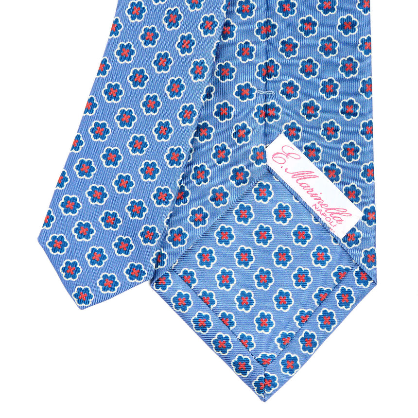 POWDER BLUE LADY TIE IN HAND PRINTED SILK