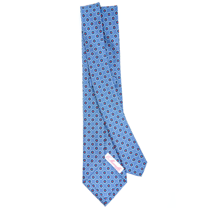 POWDER BLUE LADY TIE IN HAND PRINTED SILK