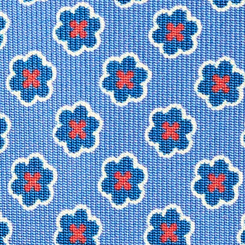 POWDER BLUE LADY TIE IN HAND PRINTED SILK