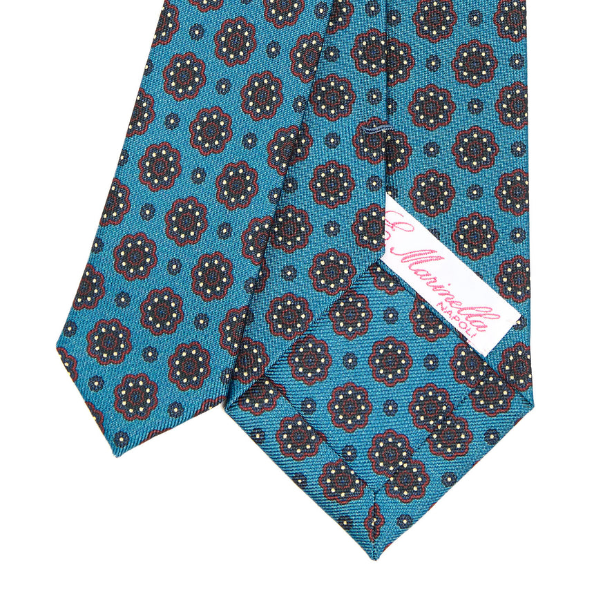 MID BLUE LADY TIE IN HAND PRINTED SILK