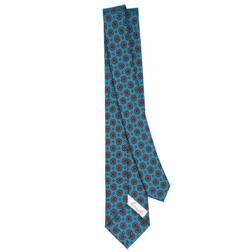 MID BLUE LADY TIE IN HAND PRINTED SILK