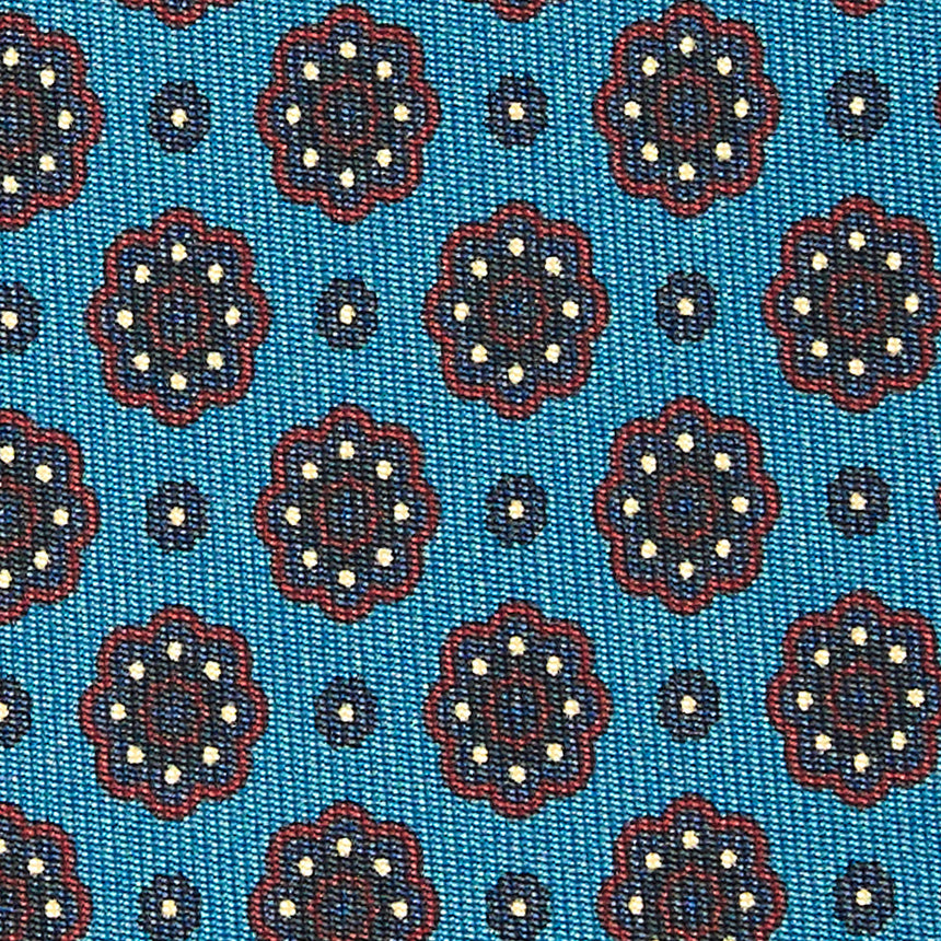 MID BLUE LADY TIE IN HAND PRINTED SILK