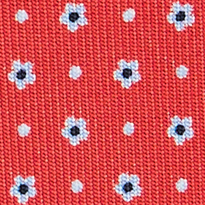 red_extra_long_sartorial_silk_tie_small_flower_pattern_fabric_pattern_detail