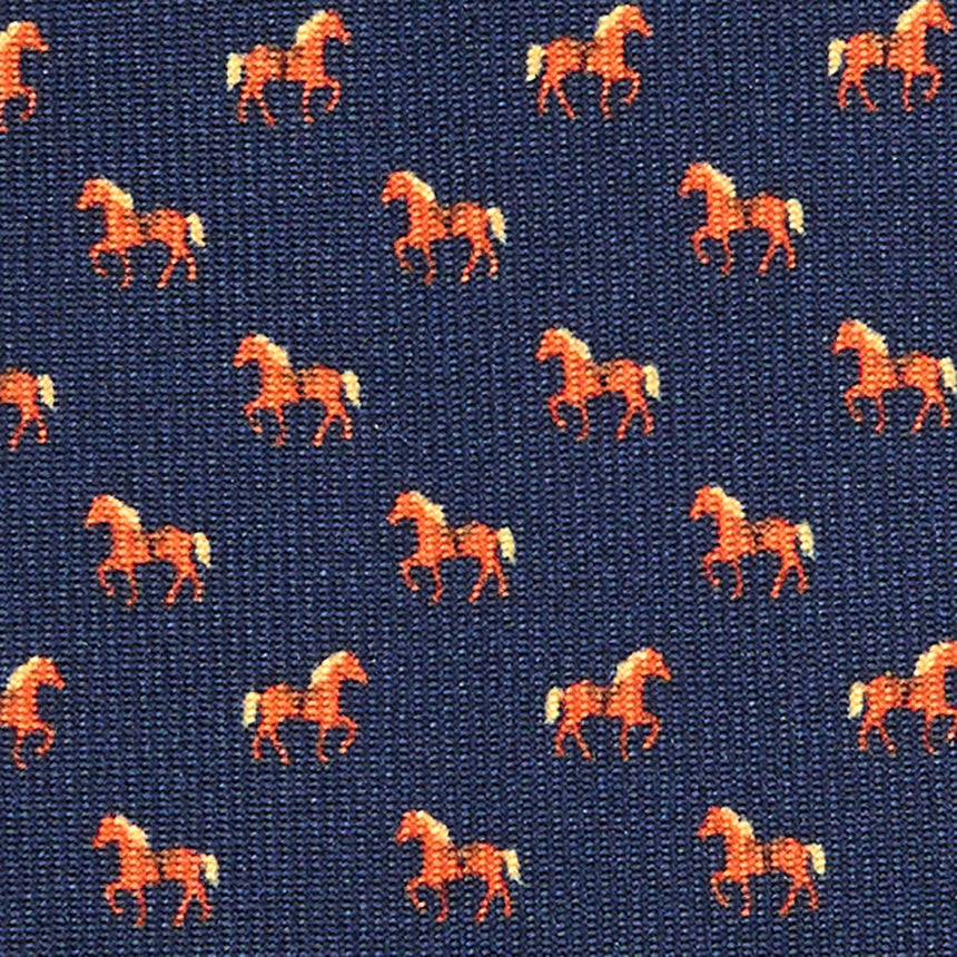 CRAVATTA IN SETA STAMPATA BLU SCURO "CAVALLUCCIO ROSSO"