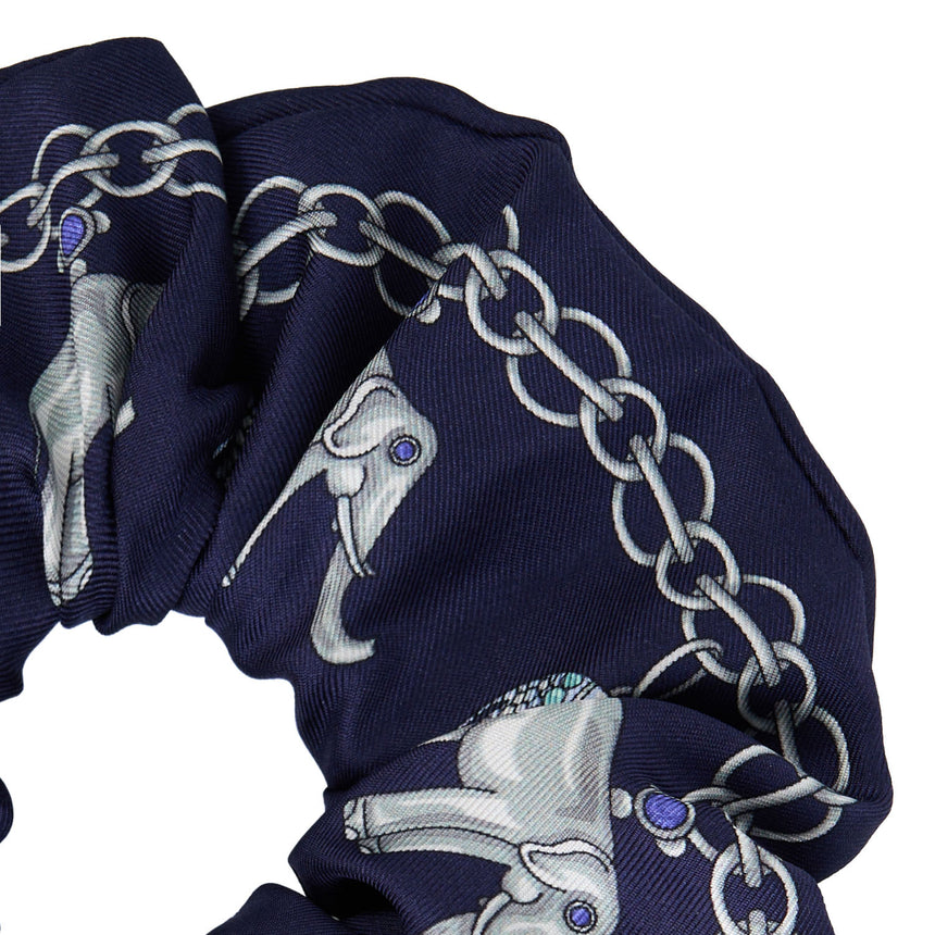 DARK BLUE PRINTED SILK SCRUNCHIE